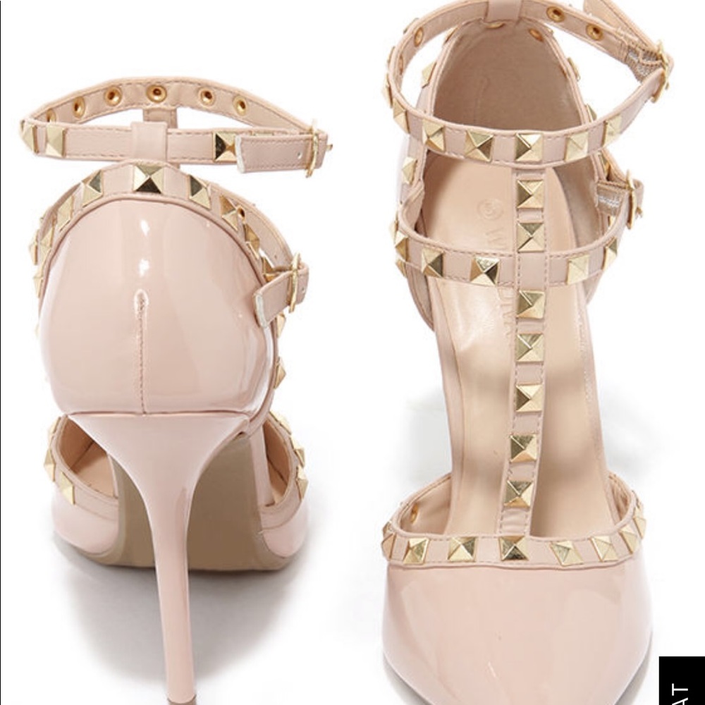 WILD DIVA LOUNGE PATENT STUDDED POINTED HEELS